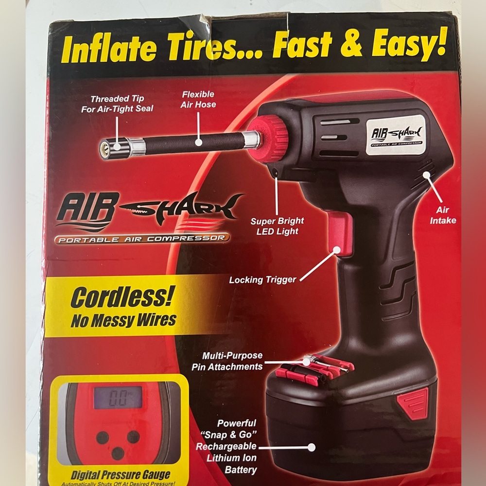 Air Shark Compressor Cordless  Inflator Portable Hand Held Pump w/digital gauge